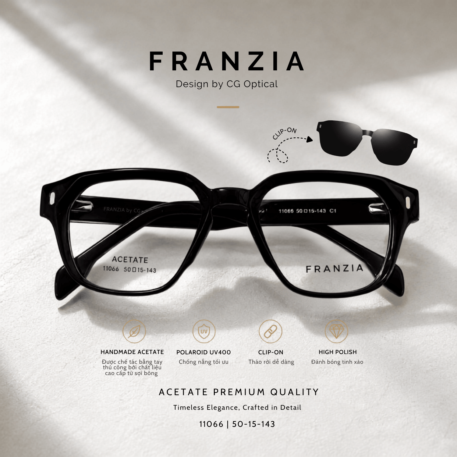 Kính Mát Clip-On FRANZIA Acetate Handmade Cao Cấp - Mã Gọng 11066 - 2